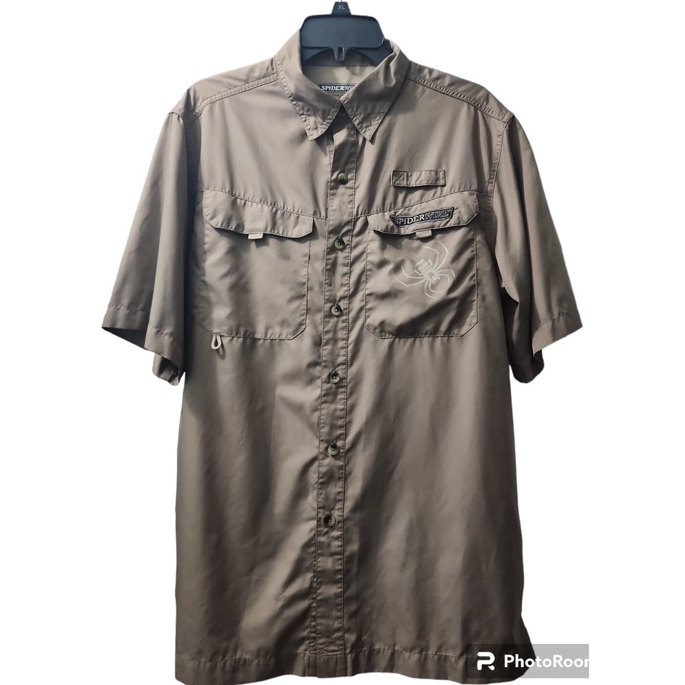 Spiderwire Fishing Shirt Vented Short Sleeve Button Up Outdoor Casual M‎